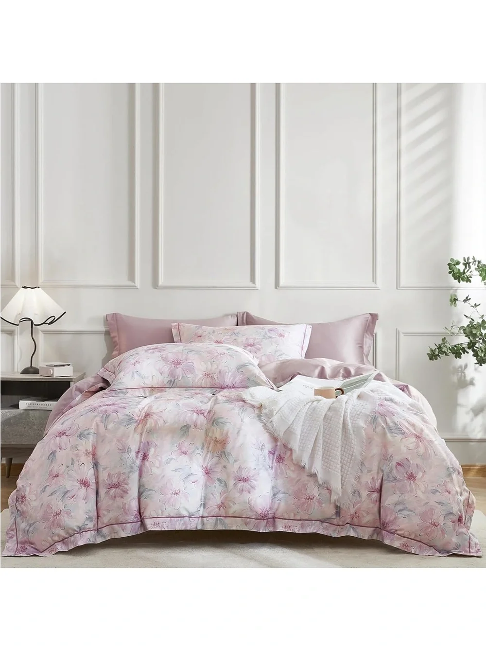 NEW Floral 100% Long Staple Cotton Duvet Cover Set. 600 Thread Count 3-PC Twin
